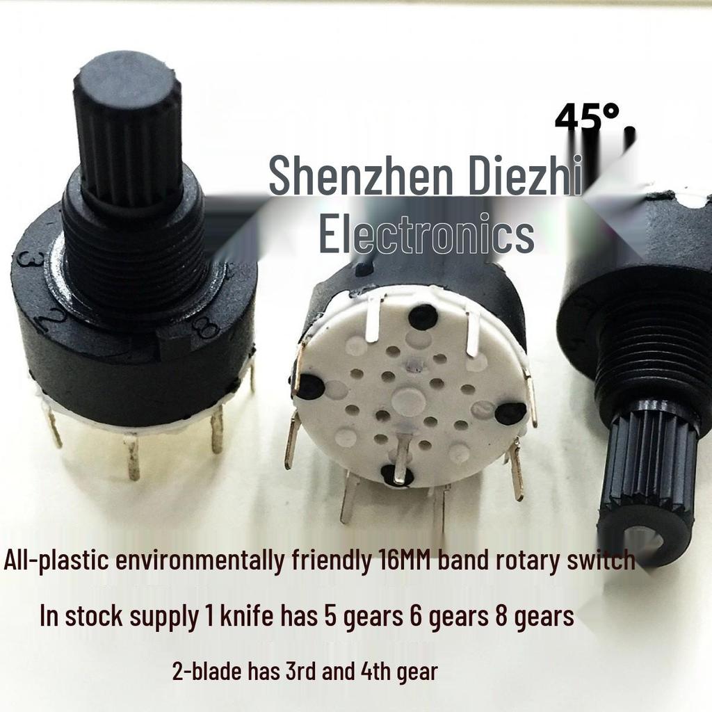 Eco-Friendly Plastic Rotary Band Switch RS16MM: 1-2 Pole, 3-8 Position Rotary Changeover Switch