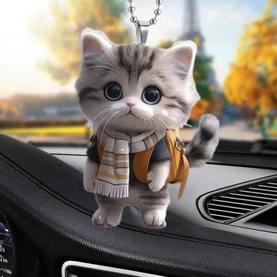 Závěsný ozdobný přívěsek se zvířátky Yousheng Cat se šňůrkou Snadné zavěšení Realisticky vypadající rozkošný zvířecí ozdoba zpětného zrcátka