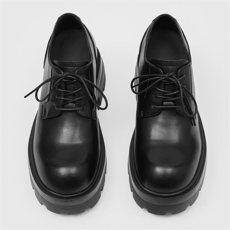 Leather Shoes Men's Business Dress Big Head High Sense British Style Thick Sole Height Wedding Groom Derby Shoes G035-J