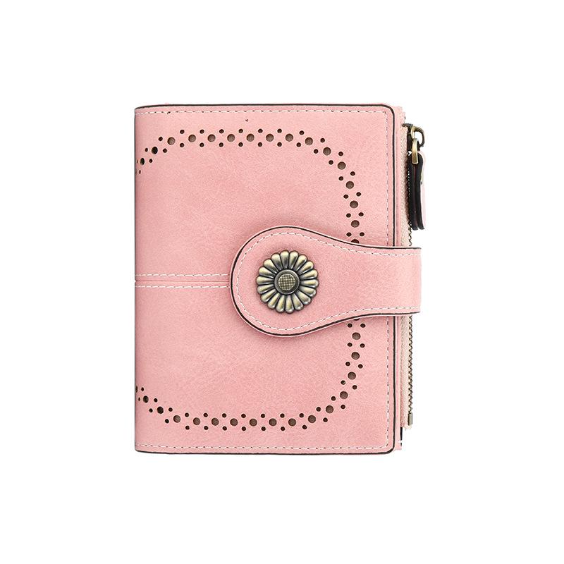 Portafoglio da Donna RFID Anti-Magnetico - Corto in Pelle Retro Olio Cera Europea & Americana, Portamonete Multi-Scomparti per Carte.