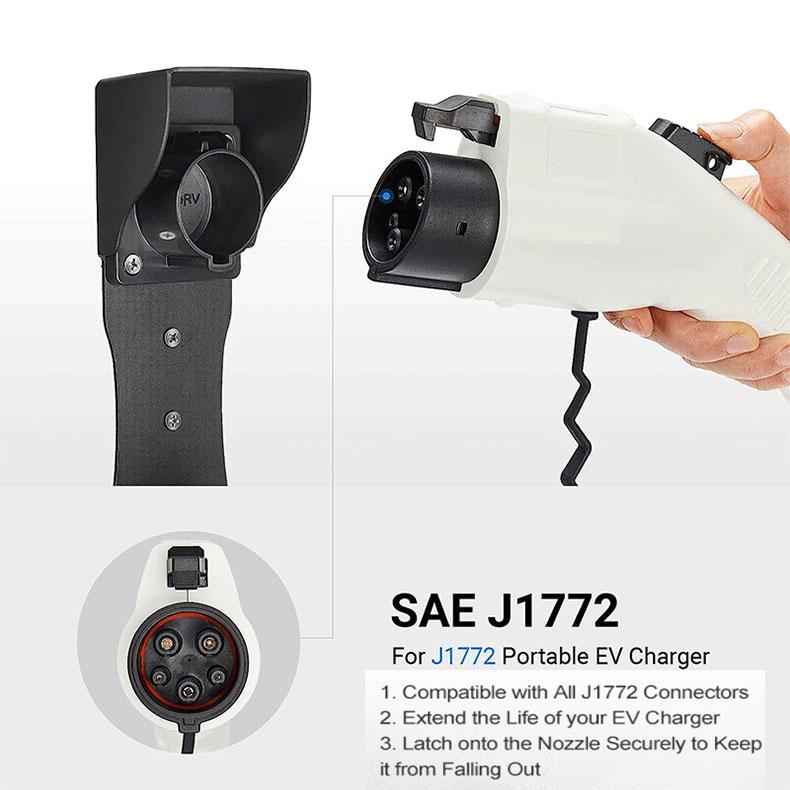 EV Charger Holder Set Charging Box Holder and Wall-Mount Connector Nozzle Holster Dock with J-Hook for SAE J1772 Electric Car