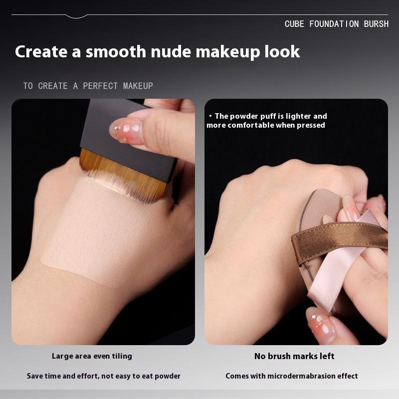 Portable Traceless Soft Flat Foundation Brush Set Ultra-Thin With Built-In Mirror One-Character Design Flawless Base Makeup