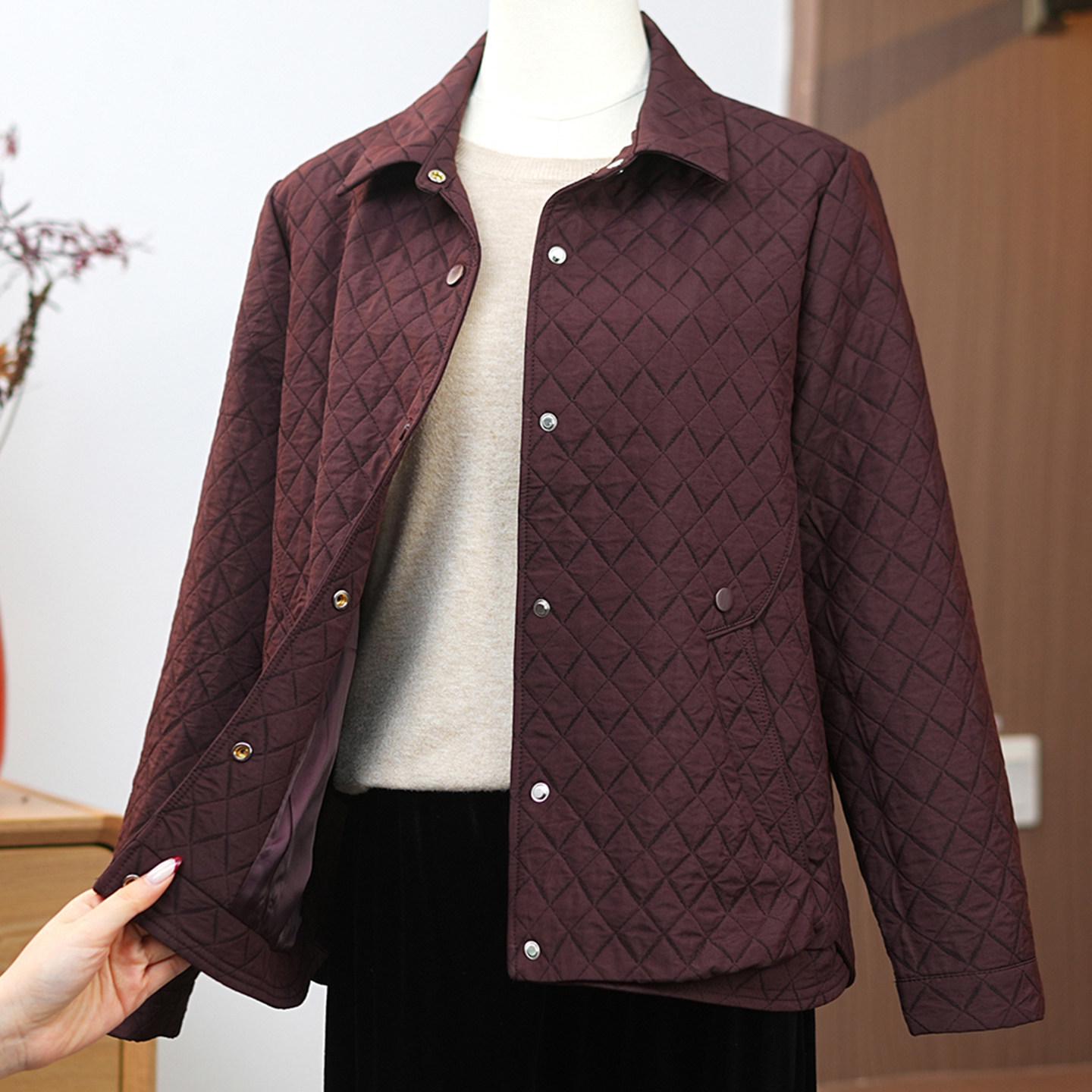 

Stylish Quilted Single-Breasted Jacket for Moms: 2026 Spring Collection 2XL (115-128 jin) вина червоного кольору