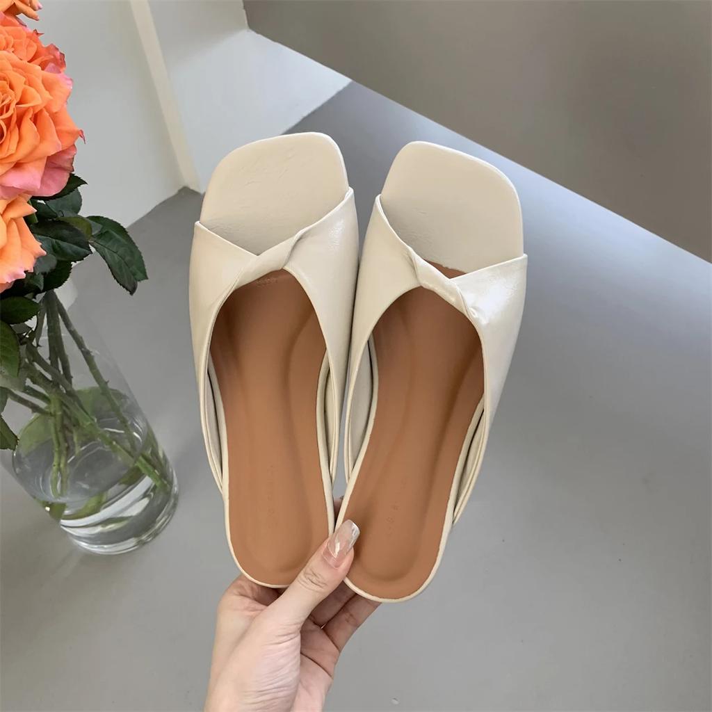 Flats Slippers Women Open Toe Sandals Summer Flip Flops Casual Shoes 2025 Trend Beach Slides New Square Toe Shoes Woman Designer