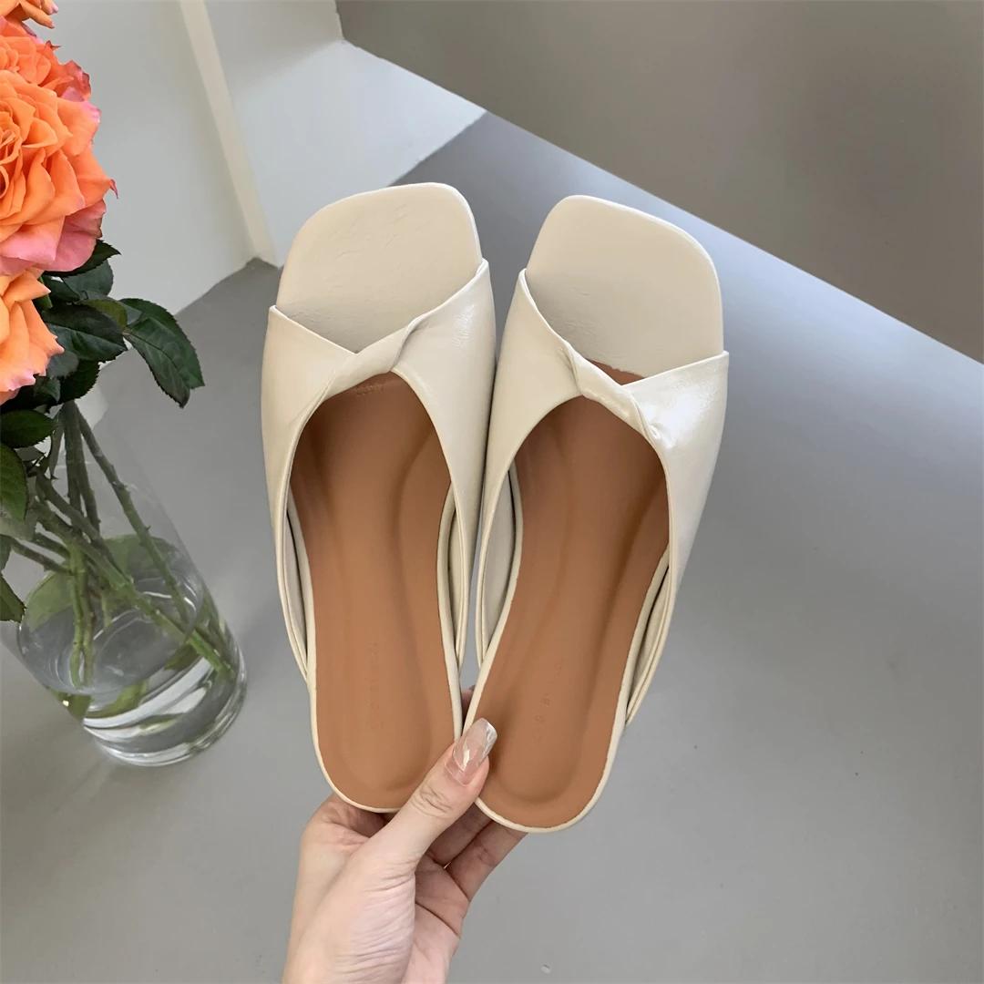 

Fashion Flats Slippers Women Open Toe Sandals Summer Flip Flops Casual Shoes 2025 Trend Beach Slides New Square Toe Shoes Woman Designer 40