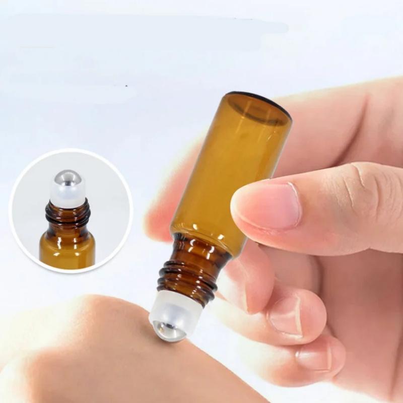 2/5pcs 5mlRollerball Dispensing Bottle Amber Perfume Essential Oil Dispensing Bottle Sample Bottle Travel Portable Storage Bottl