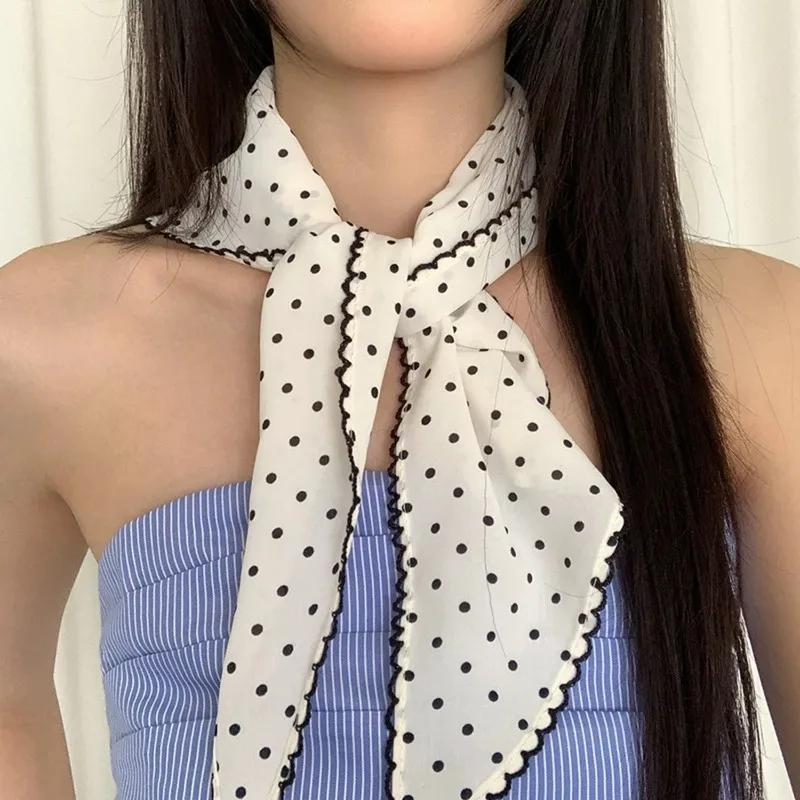 1pcs White Polka Dot Triangle Hair Scarf Wraps for Women Retro Triangle Headscarf Hat Travel Photo Headband Hair Accessories