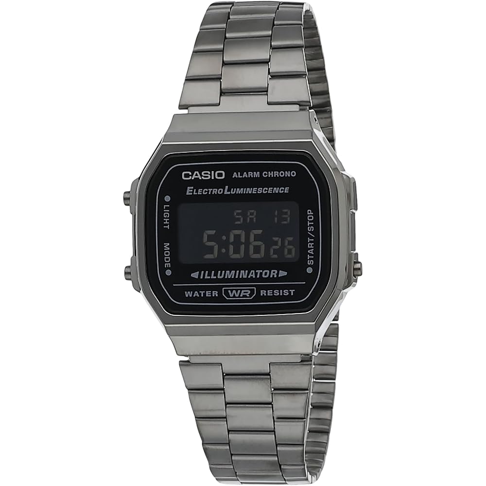 Casio Vintage A168WGG-1BDF Digital Black Dial Unisex Watch with Gray Metal Strap (D182)