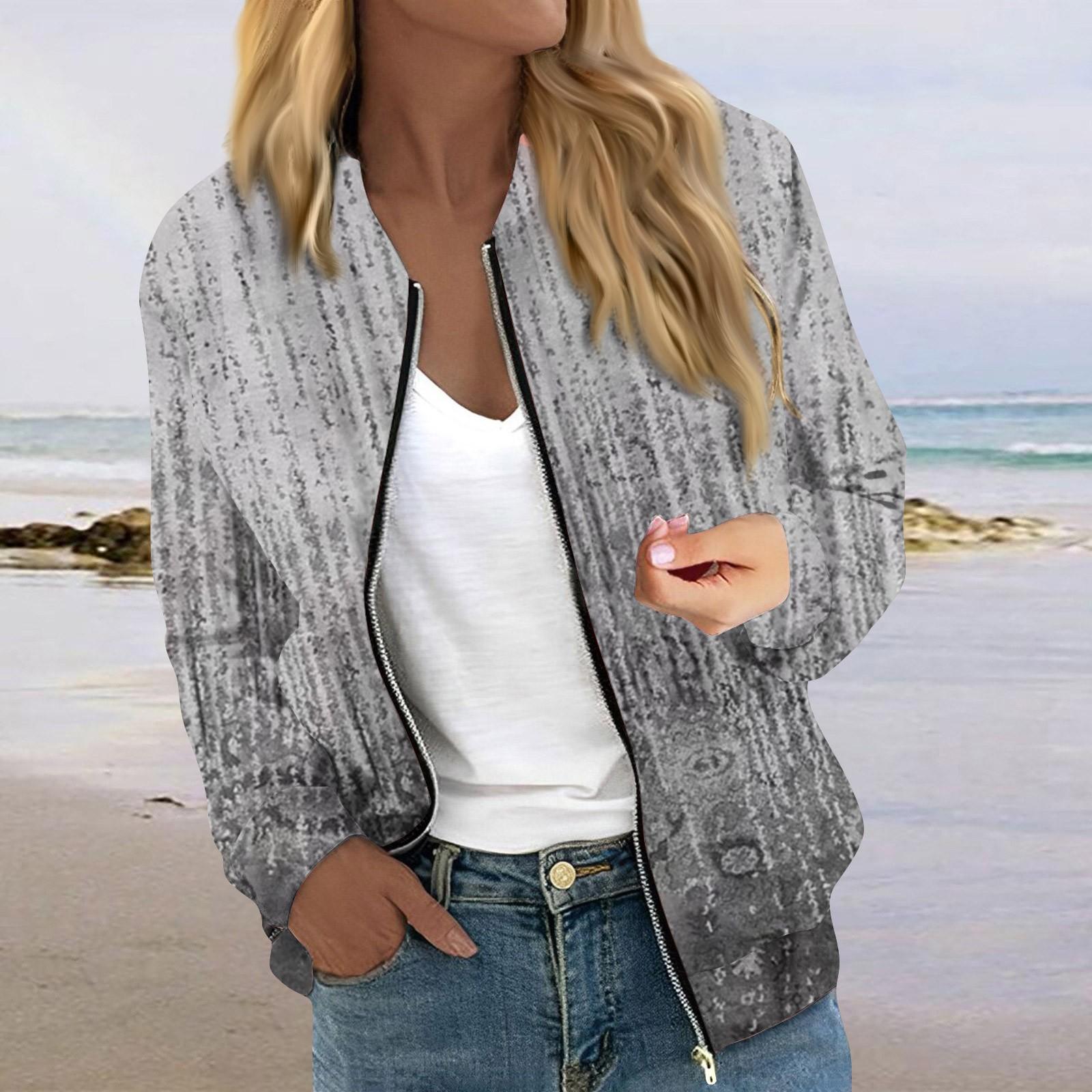 

Куртки для женщин, легкие укороченные куртки с длинным рукавом на молнии, модная верхняя одежда с принтом, повседневные стеганые куртки с карманами XXL