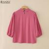 ZANZEA Women Summer Turn Down Collar Loose Casual 3/4 Sleeve Solid Blouse