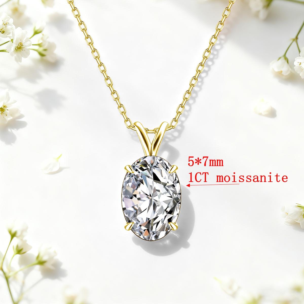 

14K Gold Filled Solitaire Oval Cut Moissanite Pendant Necklace for Women D VVS Lab Diamond Wedding Jewelry Exquisite Party Gifts 45cm&925 silver
