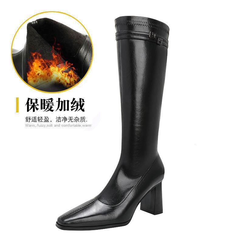 High-heeled boots, pointed fashion, high-heeled boots, thin, thick heels, but knee-length leather boots
