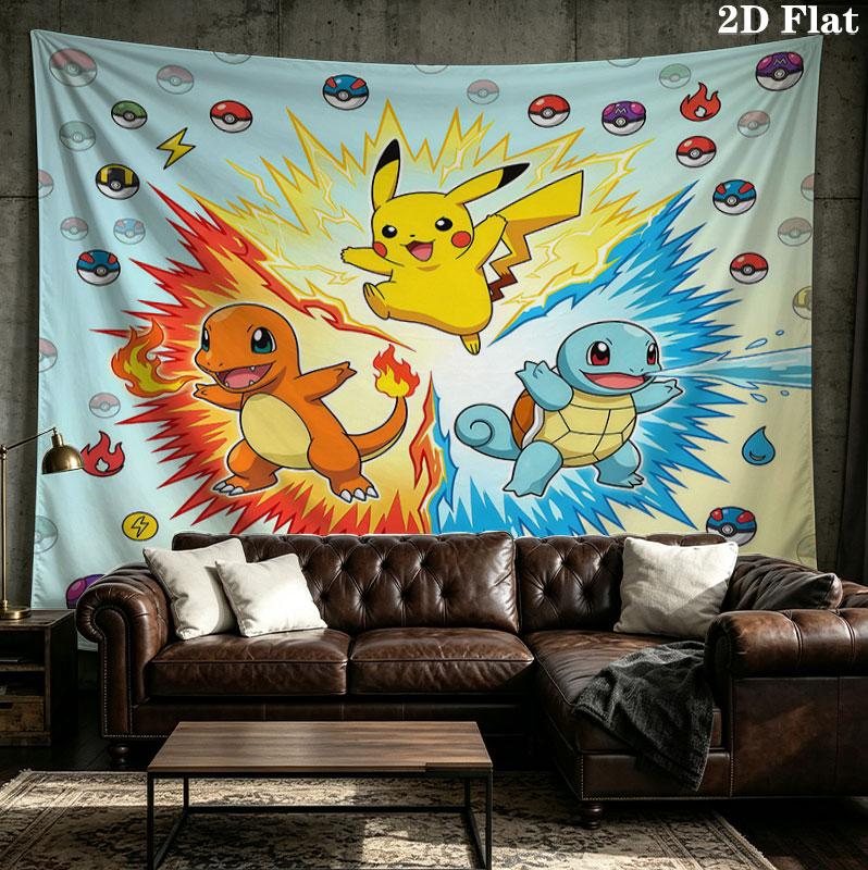 Pokemon Wall Tapestry Aesthetic Wall Hanging Printed Fabric Blanket Decorative Tapestries For Bedroom Living Room Home Decor