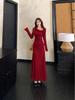 Elegant Young Lady's Chic Early Autumn & Winter Red Dress - New Year Collection