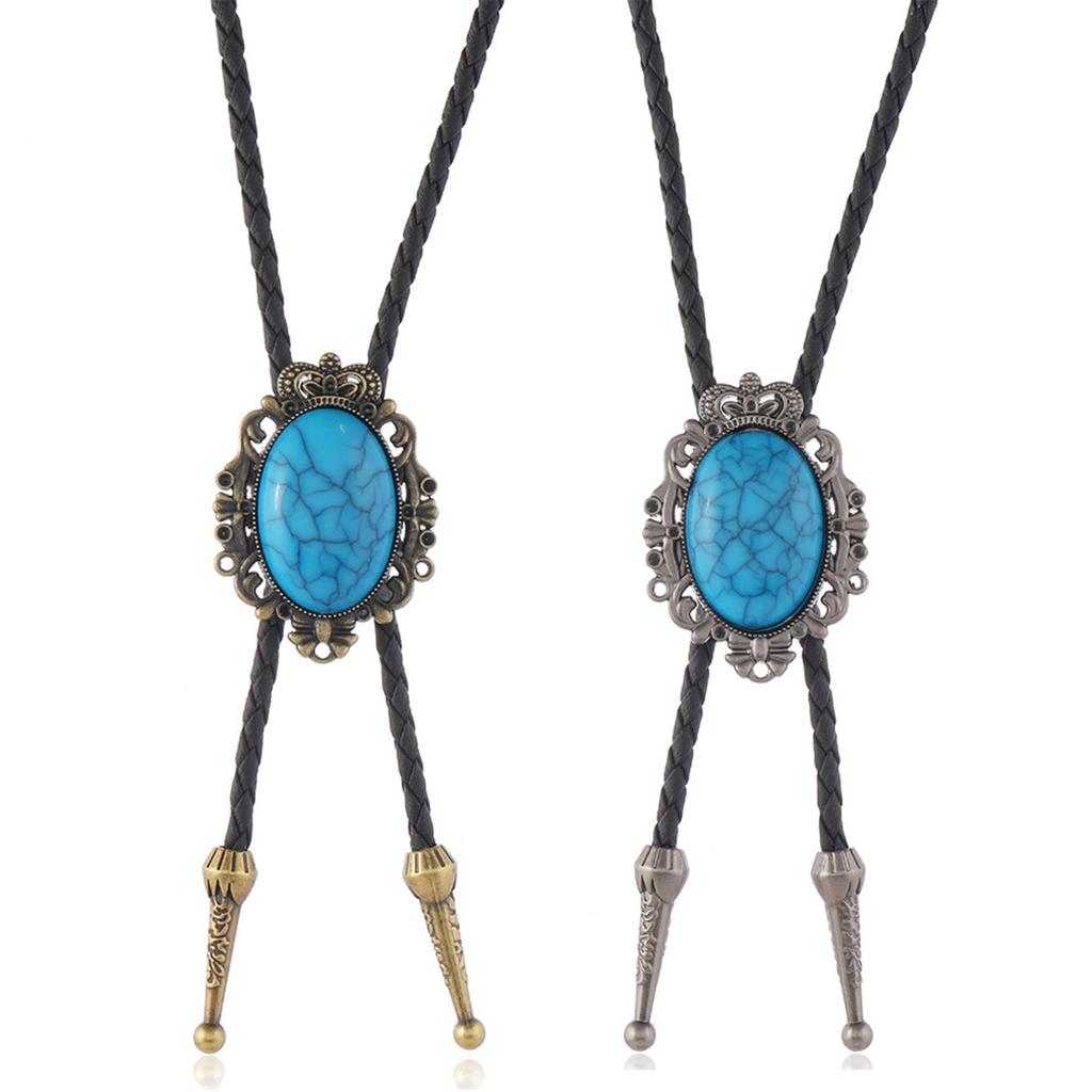 Adjustable Leather Cord Western Bolo Tie Crack Turquoises Pendant Necklace Jewelry Necktie For Cowboy Rodeos Event