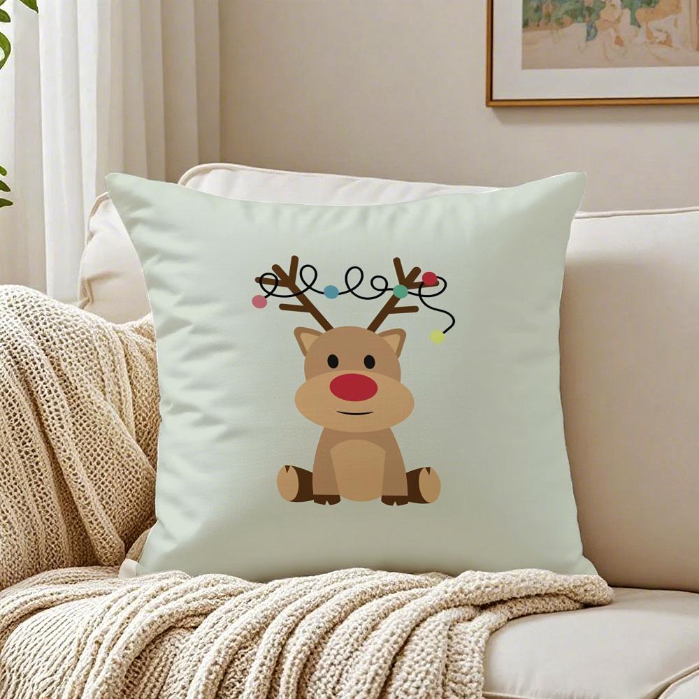 Christmas Santa and Deer Cushion Cover Linen Minimalist Soft  for Sofa Bed Home Room Decor
