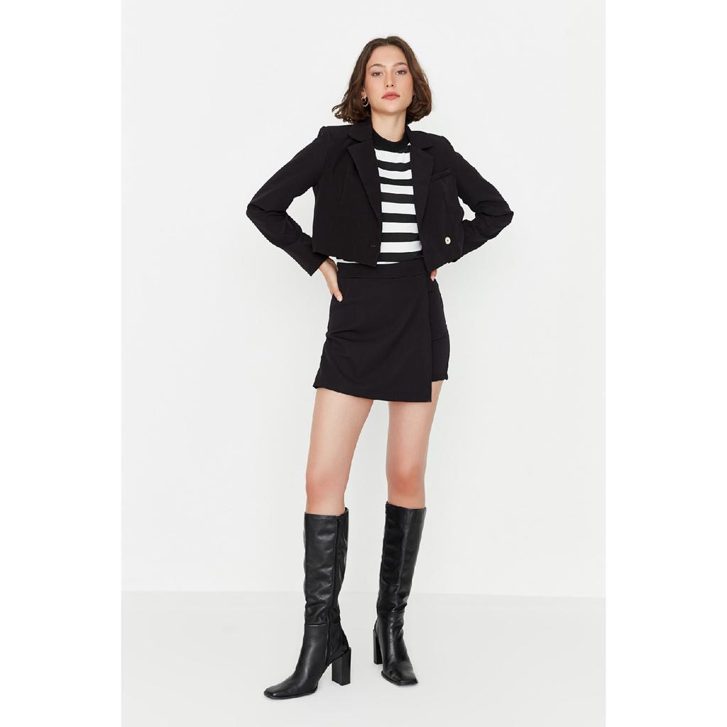 Fusta neagră, țesătă la dublu, pantaloni scurți Twoaw20sr0072