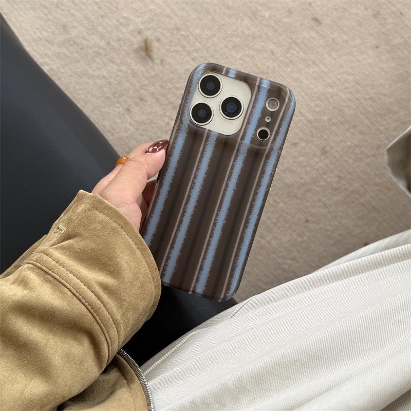

Retro Blue Brown Striped iPhone Case for iPhone 17 Pro Max, Apple 16, 15, 14, and 13 - Perfect for Autumn and Winter. iPhone 16