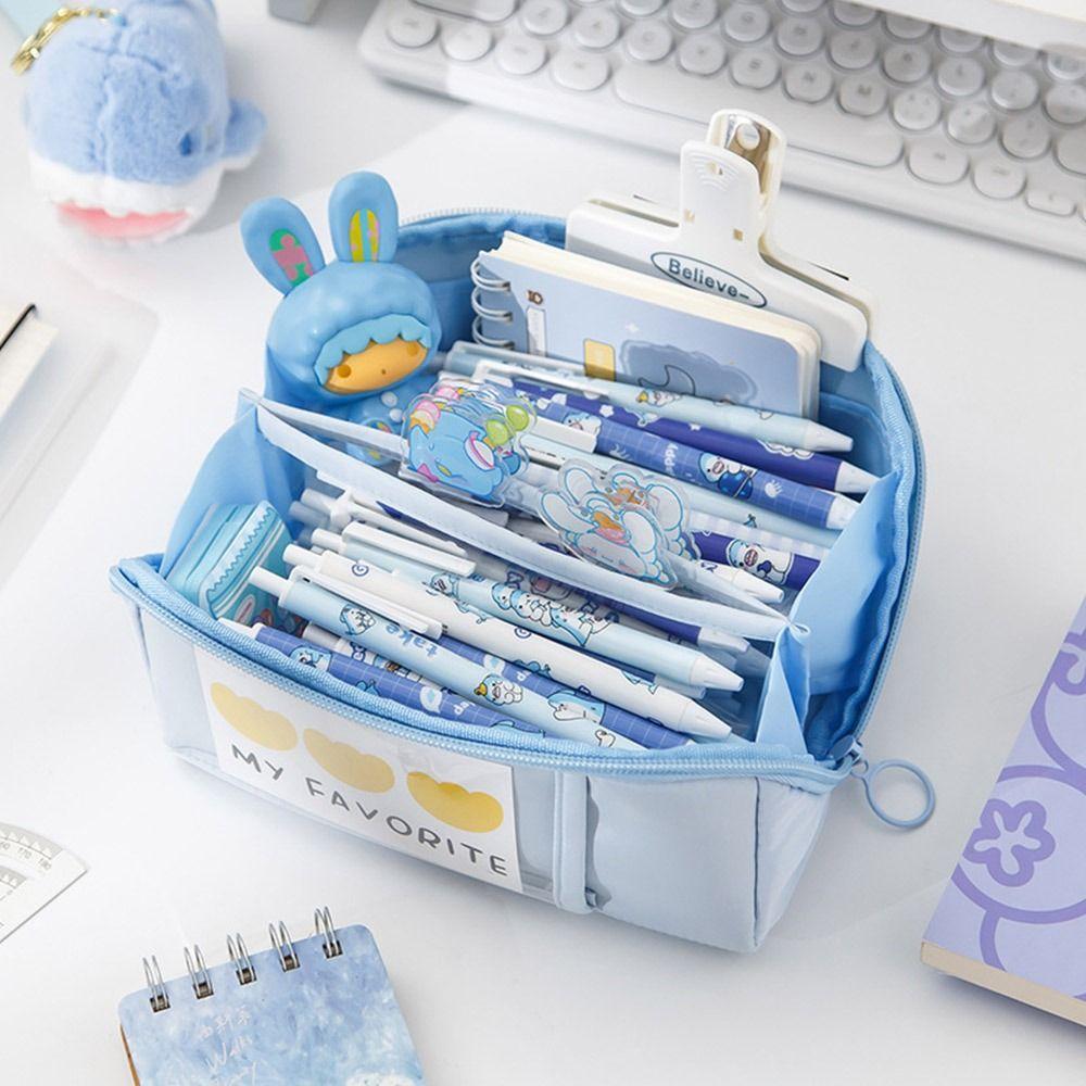 

Велика місткість сумка для ручок восьмишарова канцелярська сумка багатофункціональна коробка для ручок студентів синій