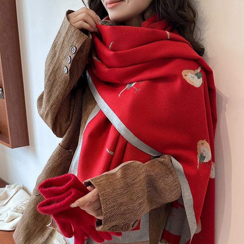 Red magpie scarf women's winter new high-end imitation cashmere thick shawl scarf new gift