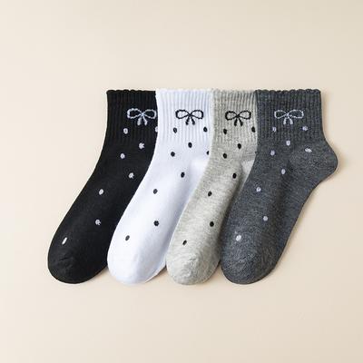 10 Paar Damen Herbst und Winter Niedliche Polka Dot Schleife Spitze Mittelrohrsocken