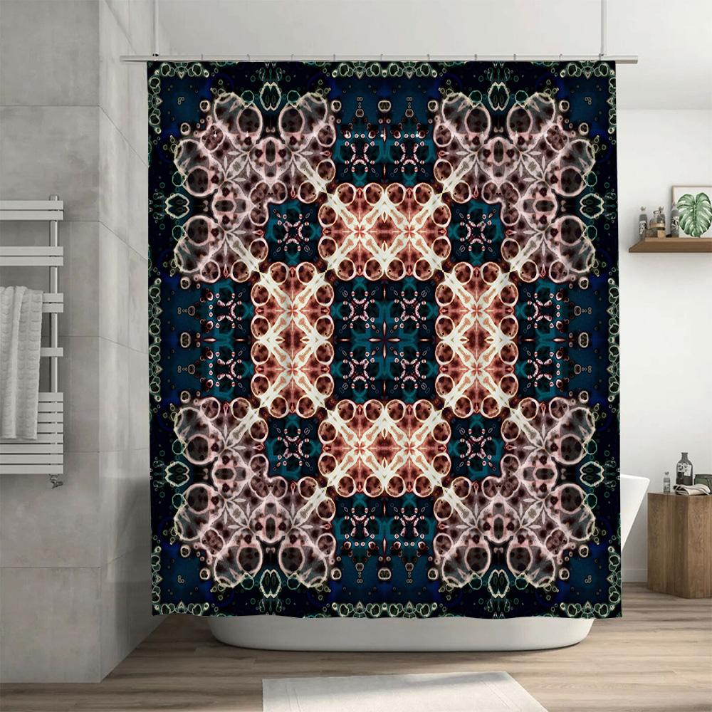 Luxury Mandala Shower Curtain3D Printed Bath Decor with Floral Design Multicolor Waterproof Fabric for Bathroom (Blue)