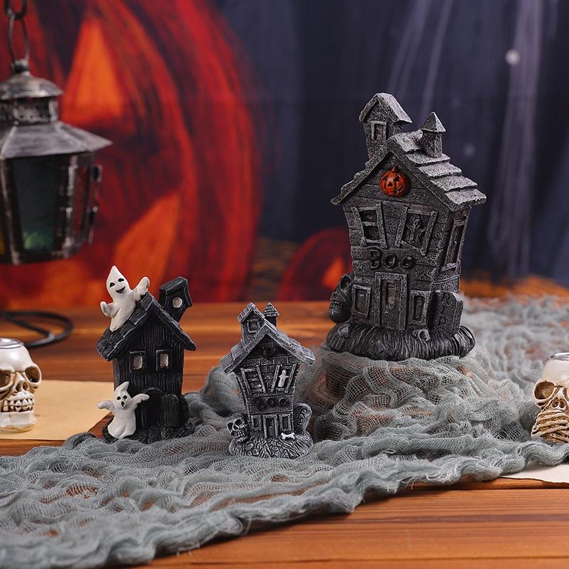Halloween Party Pumpkin Haunted House Decorations Resin Props Ornaments Desktop Atmosphere Creative Mini Haunted House Ornaments