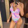 New Sexy Tie Dye V Neck Halter Women Swimwear One Piece Swimsuit Female Monokini High Leg Cut Bather Bathing Suit Swim