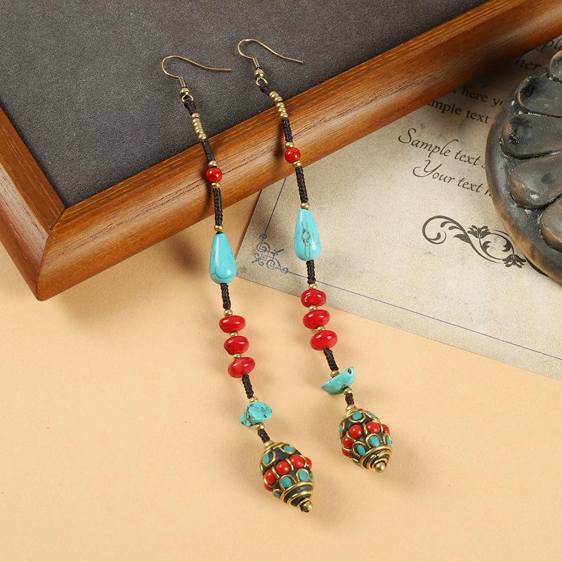 Nepalese Handmade Long Earrings Retro Woven Tibetan Fringed Earrings Female Exotic Style Simple Earrings