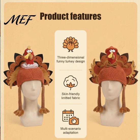 Funny Turkey Hat for Thanksgiving Adults, Costume Accessory, Novelty Soft Adult Party Headwear Knitted Women, Men, Fall Holiday Headpiece Skin