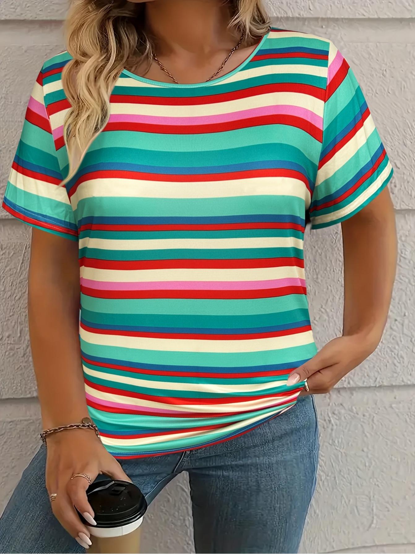 

Women Patchwork Print Short Sleeve Round Neck Stretch Top S дубильная кора