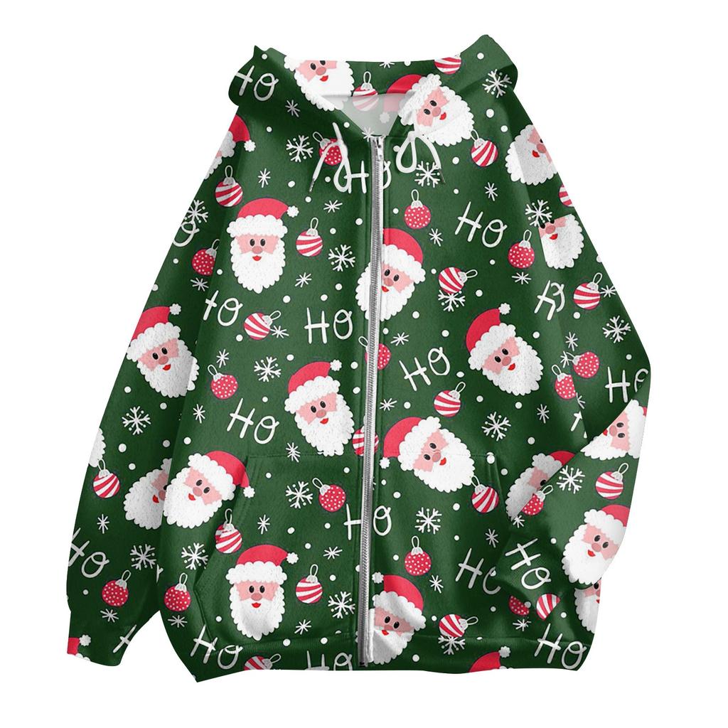 Women's Fashion Casual Long Sleeve Christmas Print Cardigan Coat With Pocket Zipper