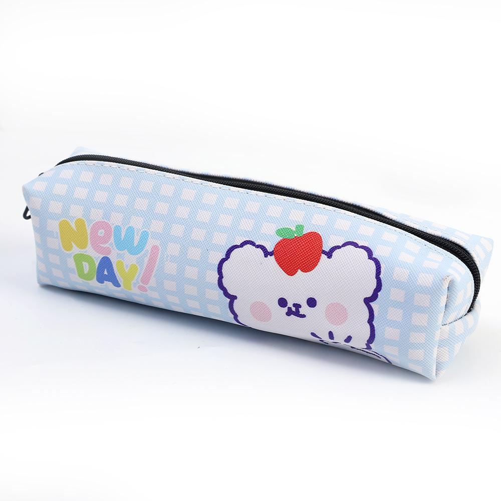 1PCS Cartoon Square Bear PU Pencil Pouch