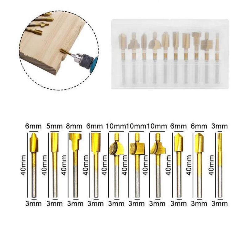 HSS Wood Router Bits Files Titanium Coated Mini 3mm Wood Cutter Milling Fits Dremel Rotary Set Carpenter Tool