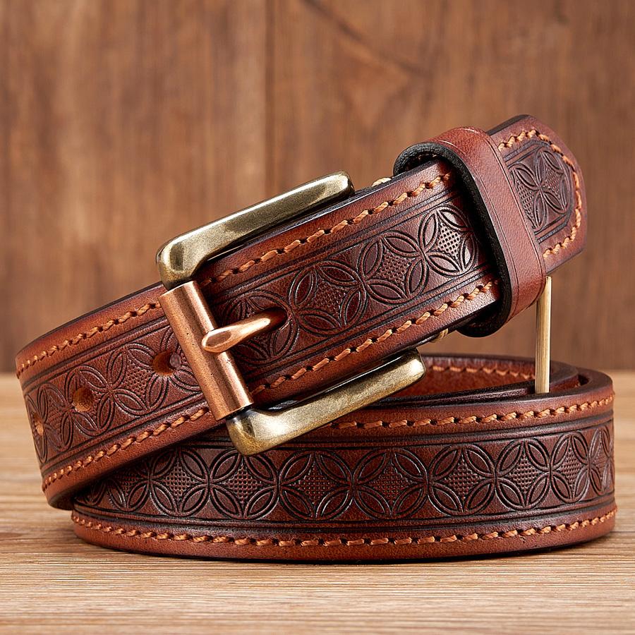 3.3cm Thick Wild Cowskin Men Belt High Quality Genuine Leather Brass Buckle Retro Strap Male Jeans Luxury Designer Belts for Man