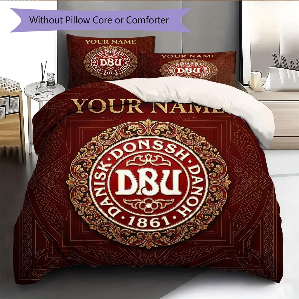 Custom Name,Denmark National Football Team Pattern Bedding Home Decoration Birthday Gift ( 1 duvet cover + 2 pillowcase, without core),fan merchandise