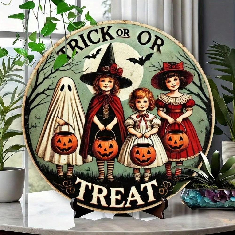 Vintage Halloween Metal Tin Sign Rustic Wall Art Retro Room Decor