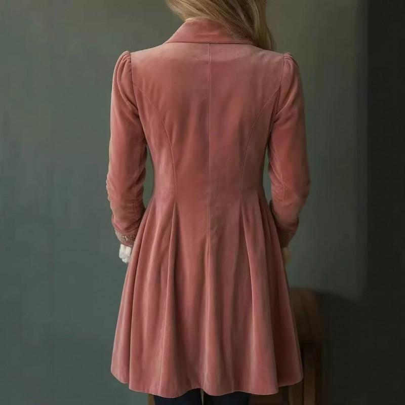 Womens Long Sleeve Solid Color Velvet Patchwork Coat 2026 Elegant Casual Outerwear