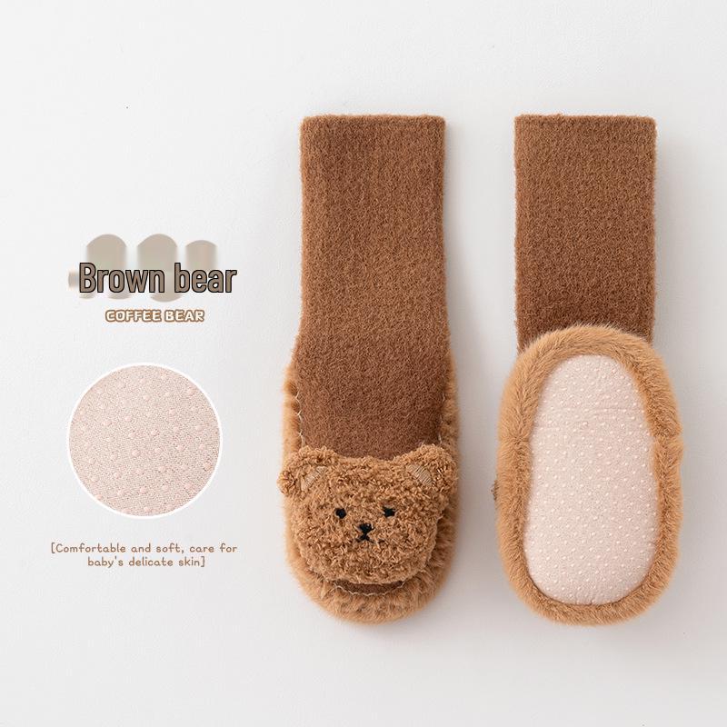 Mink Velvet Thick Baby Floor Shoes & Socks - Warm Cartoon Leather-Soled Infant Booties