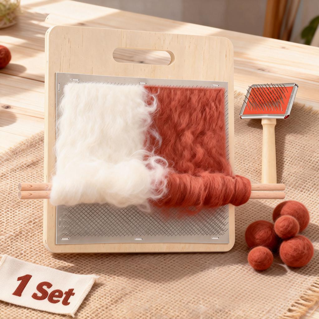 1 Pc Wool Blending Board with Wooden Sticks Fiber Carding Board Carding Brush Set Wool Hand Carder for Mix Color Fiber Felt DIY