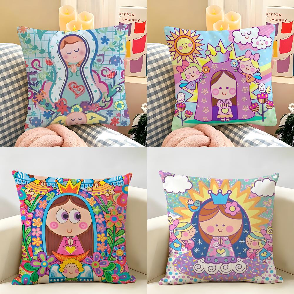 Virgin Mary Art CUTE Cushion Cover Natural Linen Organic Fabric DoubleSided Printing Room Sofa Decor Pillow Case