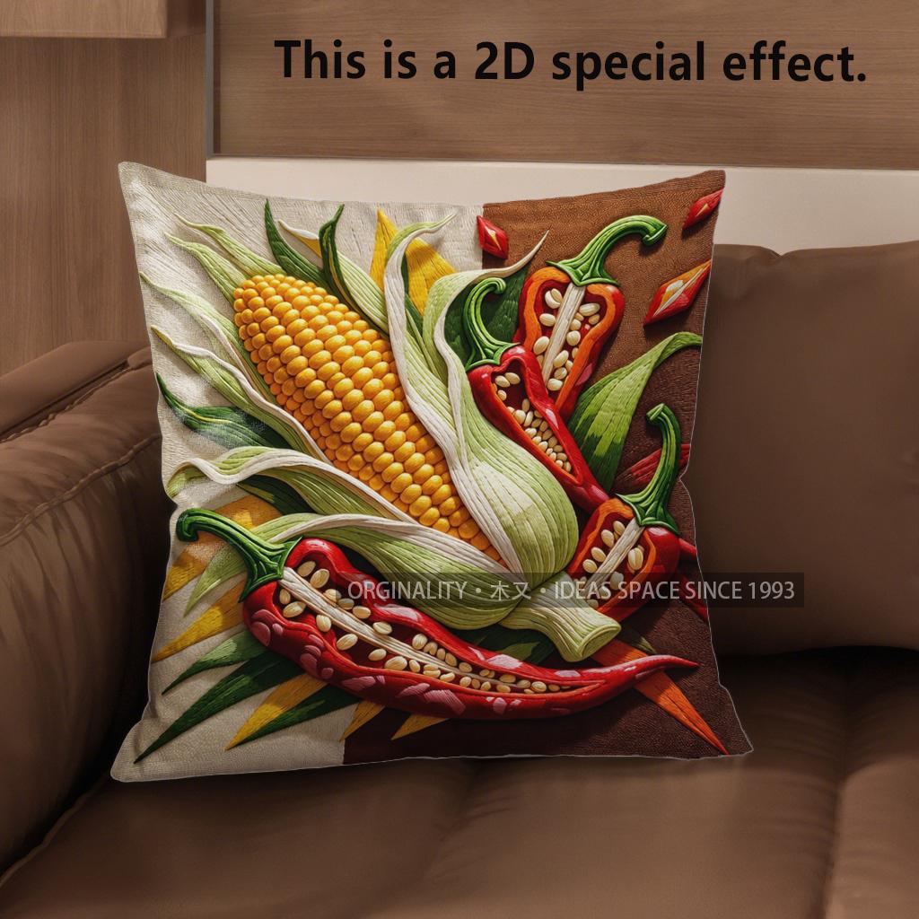 2D Rustic Farmhouse Chili Corn Throw Pillow Covers Pattern Cushion Cover Suitable For Sofa Bedroom Car Pillow Cover
