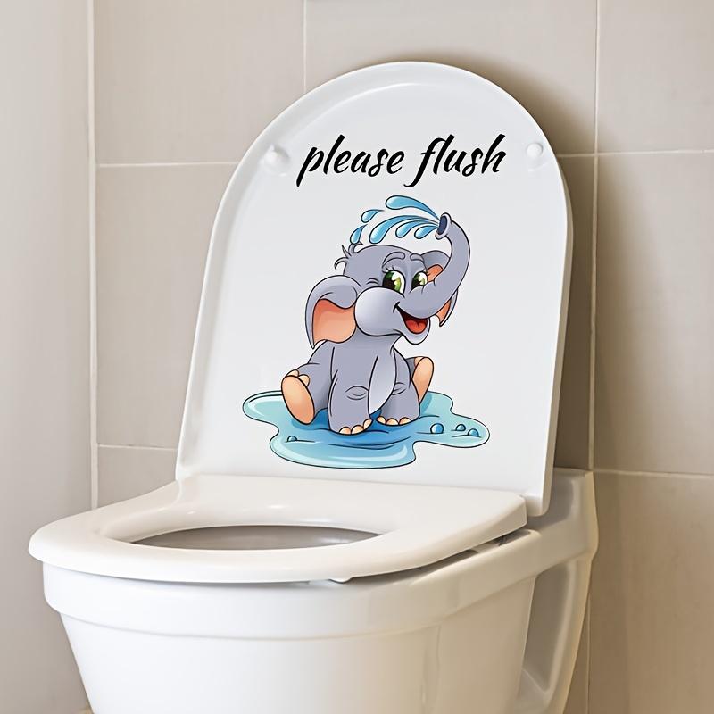 1pc Contemporary Style Cartoon Elephant Wall Sticker, PVC "Please Flush" Toilet Decor, Self-Adhesive Bathroom Decal,Animal Theme