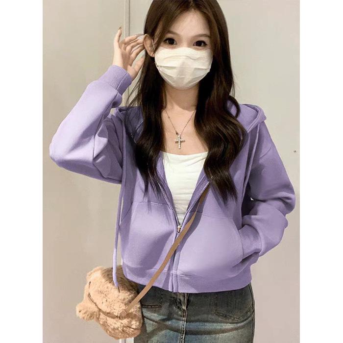 Petite Women s Red Hooded Zip-Up Sweatshirt, 2024 Spring/Autumn Style 3XL