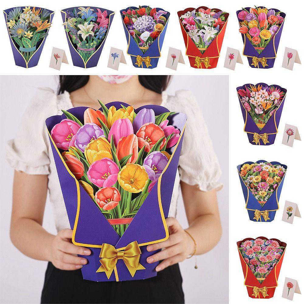 

Юбилей на день рождения 3D всплывающий букет Роза/Лилия/Подсолнух/Тюльпан Бумажные цветы Ромашка/Гвоздика