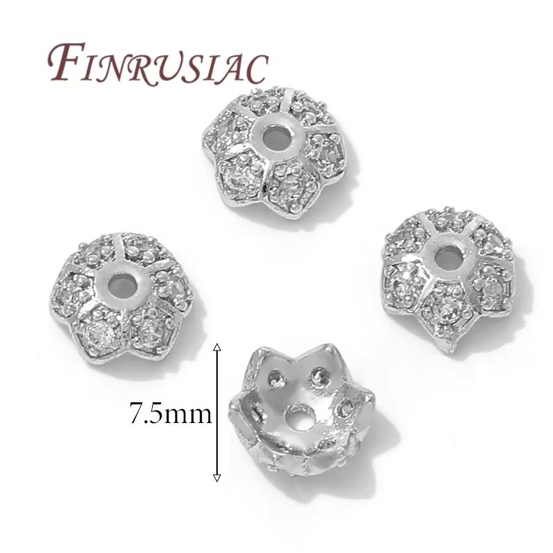 8.5mm Spacer Bead Caps 18K Gold Plated Brass with Zircon Flower Bead End Caps For Jewelry Making Supplies DIY Accessories