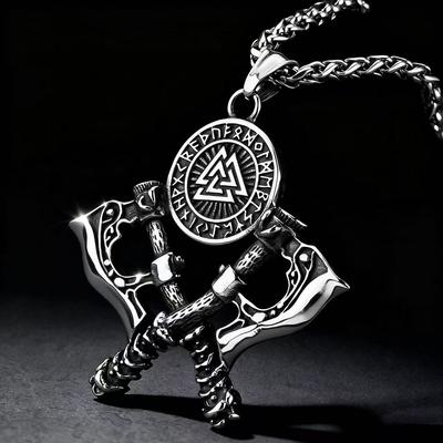 YQ 316L Stainless Steel Double Axe Viking Pendant Necklace For Men Jewelry Punk Accessories