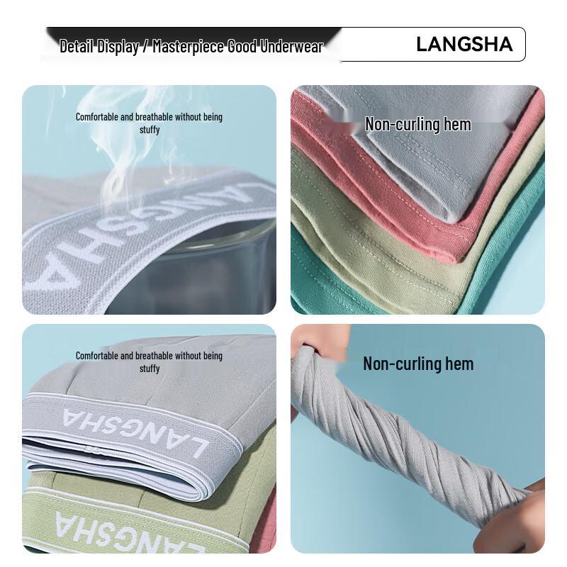 LANGSHA Men's Pure Cotton 10A Antibacterial Boxer Briefs 4-Pack