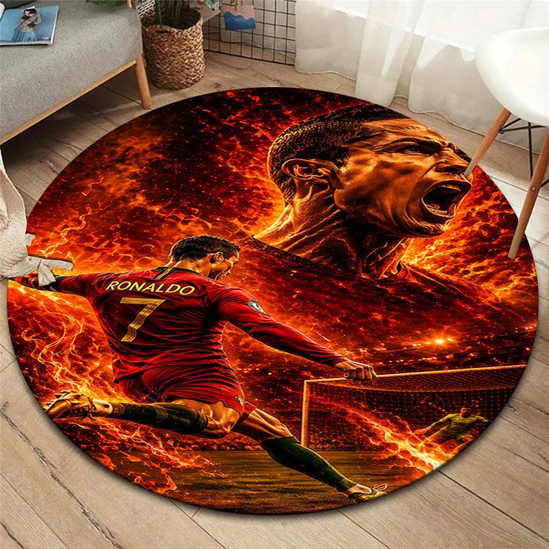 Cristiano Ronaldo Round Area Rug,Carpet Rug for Living Room Bedroom Sofa Playroom Decor,Non-slip Floor Mat