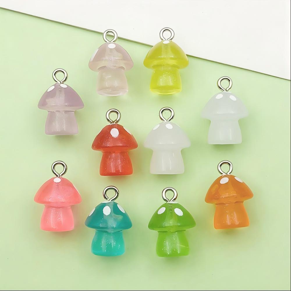 10 Colorful Luminous Resin Mushroom Charms for DIY Jewelry & Accessories